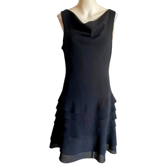 Joseph Ribkoff Dress Sheath Sleeveless Tiered Ruffle ALine Chiffon Black 10 - Picture 2 of 4